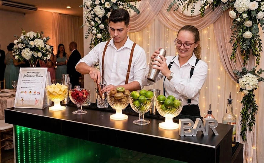 Balcão modelo bolha iluminado para casamento